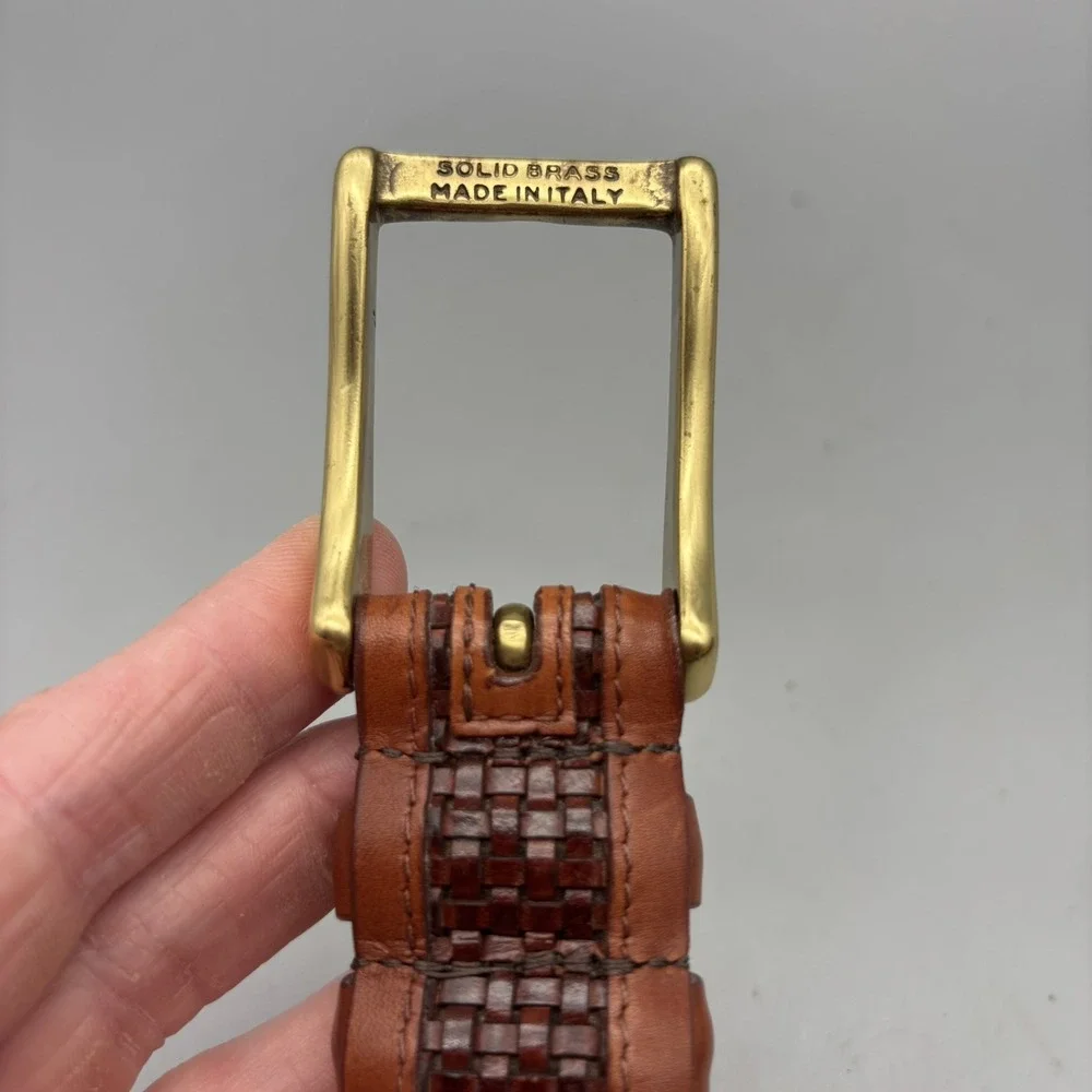 Allen Edmonds Woven Leather Dress Belt 28006 Size 34/85 Brown Brass Made in USA